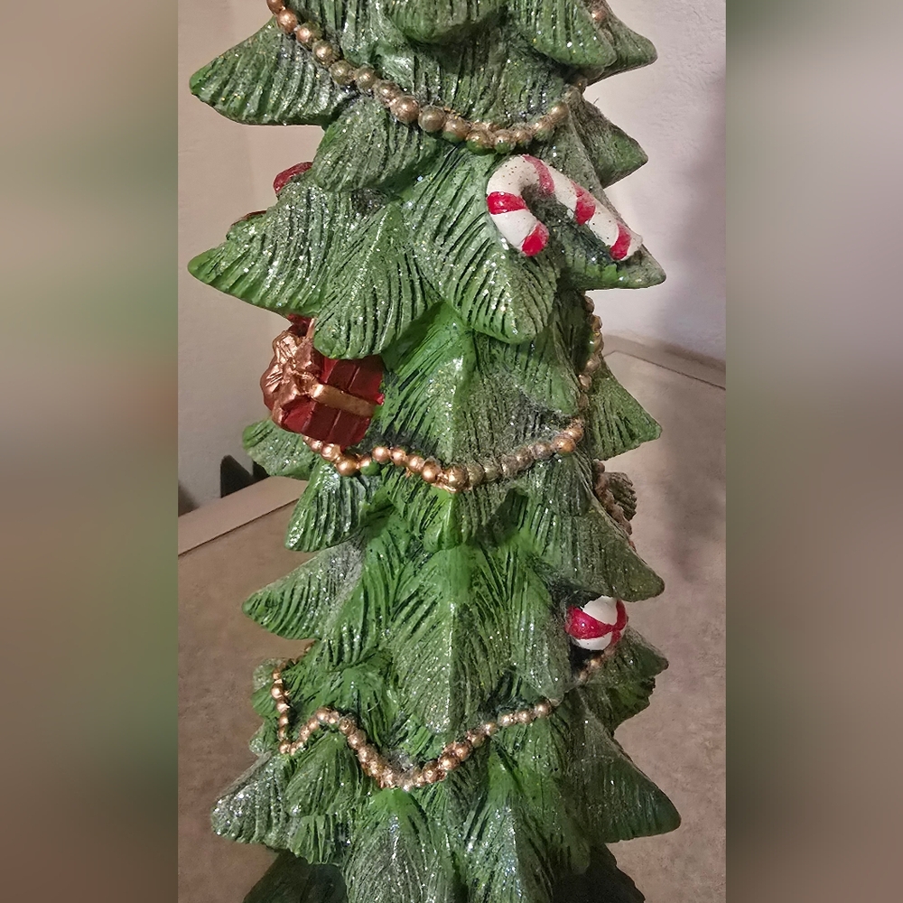 Festive Green Christmas Tree Figurine with Gold Accents - Picture 7 of 8